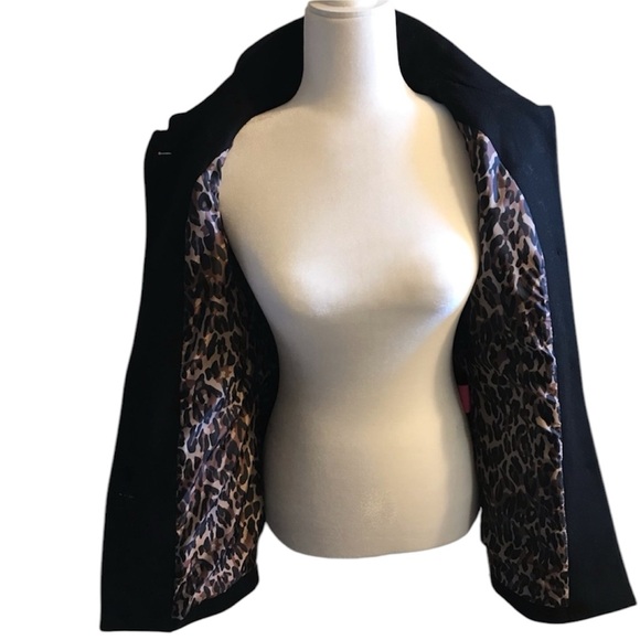 Betsey Johnson Black Wool Blend Coat Knit Bows Pockets Button up Size 2 Pea Coat - Picture 3 of 7